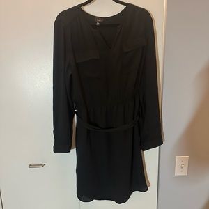 Long sleeve black bunched waist dress